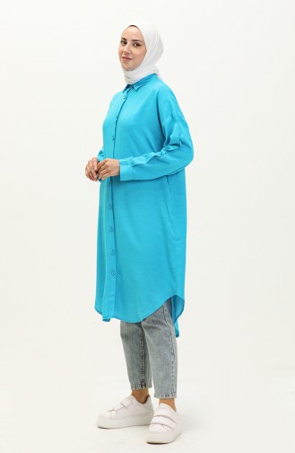 Buttoned Linen Tunic 24y9042-01 Turquoise 24Y9042-01