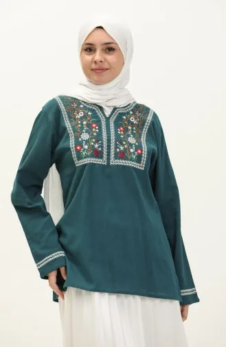 Bluse aus besticktem Sile-Tuch 0011-10 Petrol 0011-10