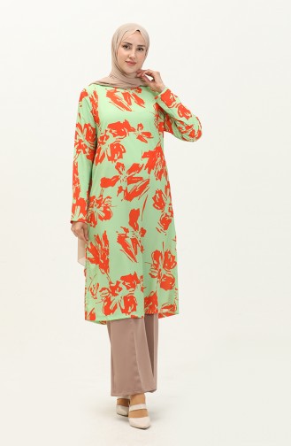 Patterned Two Piece Suit 0113-01 Light Green Orange 0113-01