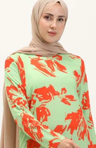 Ensemble Deux Pièces à Motifs 0113-01 Vert Clair Orange 0113-01