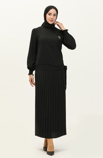 Tie Blouse And Skirt Double Suit 2046-06 Black 2046-06