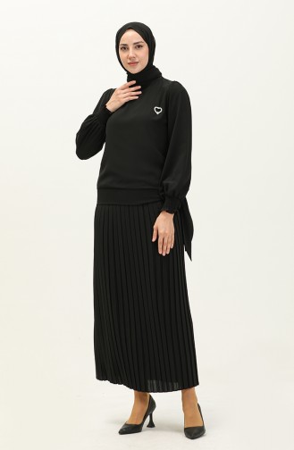Tie Blouse And Skirt Double Suit 2046-06 Black 2046-06