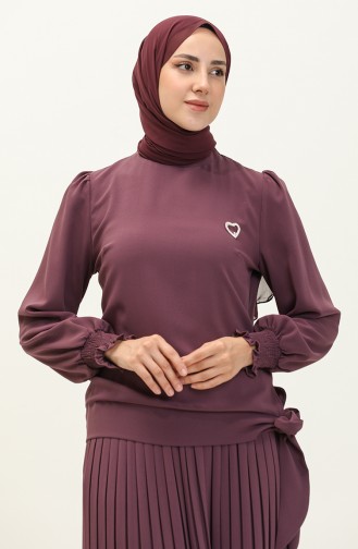 طقم ثنائي بربطة تنورة بلوزة 2046-07 بنفسجي 2046-07