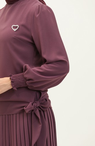طقم ثنائي بربطة تنورة بلوزة 2046-07 بنفسجي 2046-07