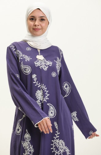 Sile Stoff Kleid mit langen Ärmeln 0444-10 Dunkelviolett 0444-10