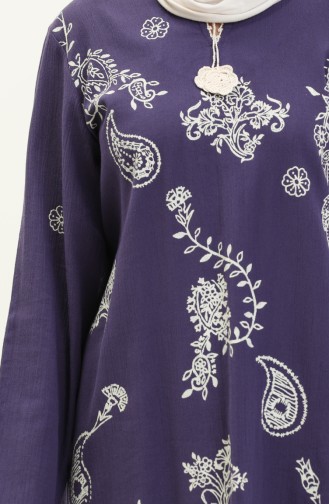 Sile Stoff Kleid mit langen Ärmeln 0444-10 Dunkelviolett 0444-10