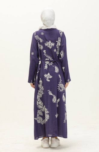 Sile Stoff Kleid mit langen Ärmeln 0444-10 Dunkelviolett 0444-10