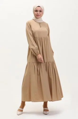 Büzgülü Elbise 401566-05 Sütlü kahve