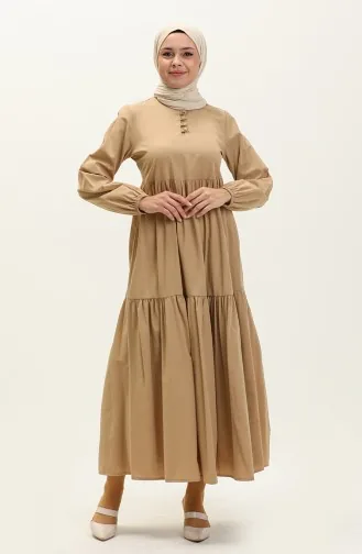 Büzgülü Elbise 401566-05 Sütlü kahve