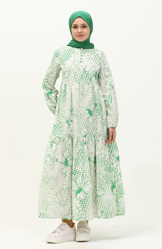 Terry Cotton Floral Print Dress 70156-01 Green 70156-01