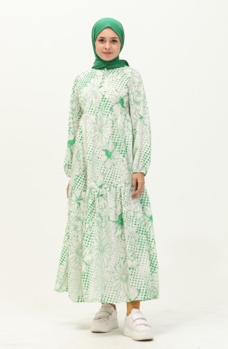 Terry Cotton Floral Print Dress 70156-01 Green 70156-01