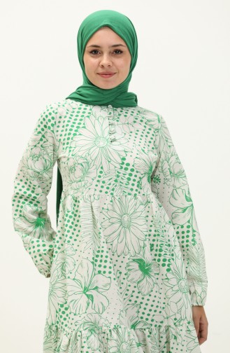 Terry Cotton Floral Print Dress 70156-01 Green 70156-01