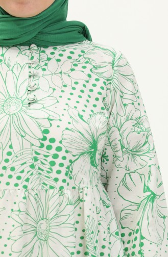 Terry Cotton Floral Print Dress 70156-01 Green 70156-01