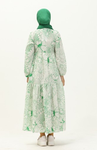 Terry Cotton Floral Print Dress 70156-01 Green 70156-01