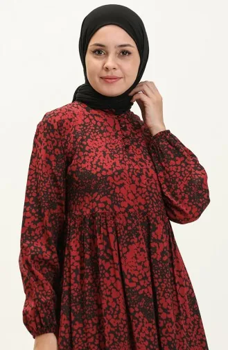 فستان منقوش قطن تيري 70156A-04 أحمر غامق 70156A-04