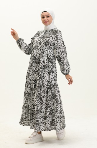 Terikoton Gemustertes Kleid 70156A-07 Schwarz Weiß 70156A-07