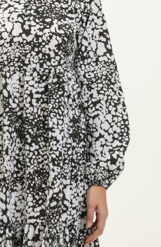 Terikoton Gemustertes Kleid 70156A-07 Schwarz Weiß 70156A-07