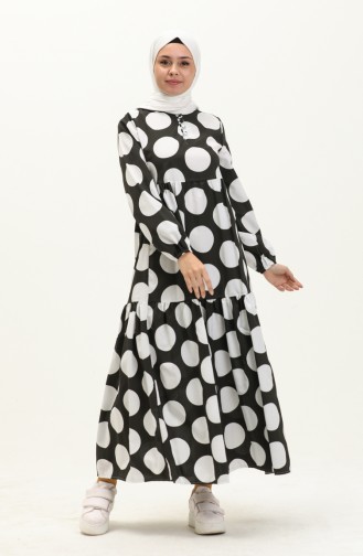 Gepunktetes gemustertes Kleid 70156B-03 Schwarz Weiß 70156B-03