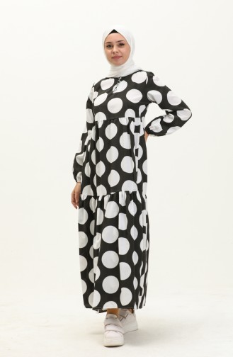 Gepunktetes gemustertes Kleid 70156B-03 Schwarz Weiß 70156B-03