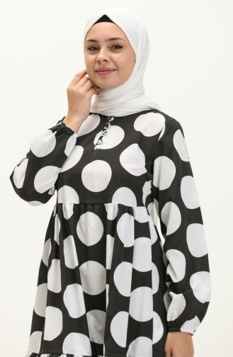 Gepunktetes gemustertes Kleid 70156B-03 Schwarz Weiß 70156B-03