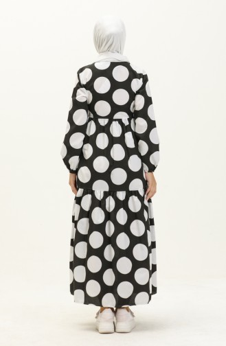 Gepunktetes gemustertes Kleid 70156B-03 Schwarz Weiß 70156B-03