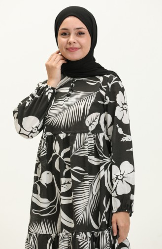 فستان منقوش قطن تيري 70156C-02 أسود 70156C-02