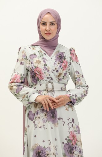 Geblümtes Chiffonkleid 3023-01 Ecru Flieder 3023-01