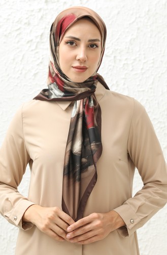 Karaca Patterned Rayon Scarf 81012-02 Brown Claret Red 81012-02