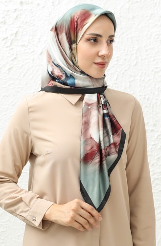 Karaca Desenli Rayon Eşarp 81012-07 Siyah Su Yeşili