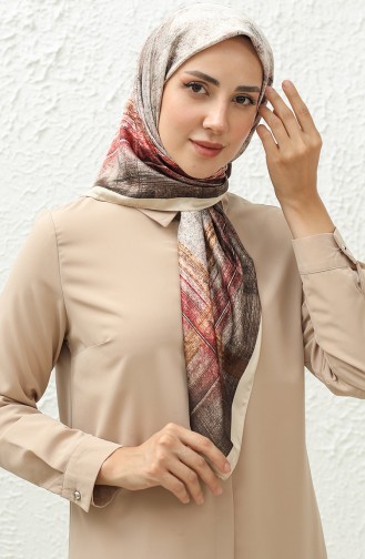 Karaca Patterned Rayon Scarf 81013-07 Cream Burgundy 81013-07