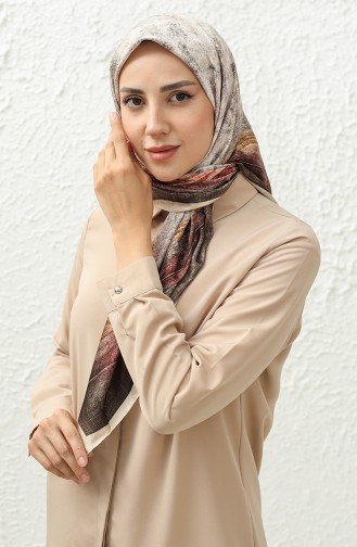 Karaca Patterned Rayon Scarf 81013-07 Cream Burgundy 81013-07