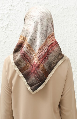 Karaca Patterned Rayon Scarf 81013-07 Cream Burgundy 81013-07