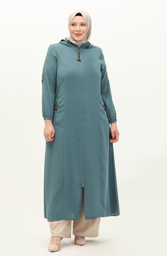 Abaya à Capuche Grande Taille 6106-01 Vert Menthe 6106-01