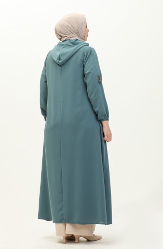 Abaya à Capuche Grande Taille 6106-01 Vert Menthe 6106-01