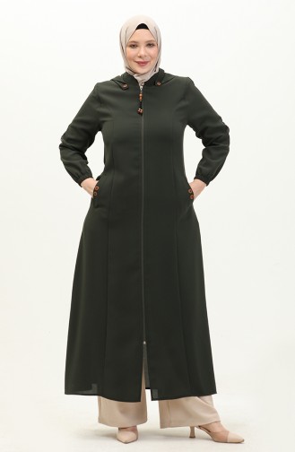 Abaya à Capuche Grande Taille 6106-02 Khaki 6106-02