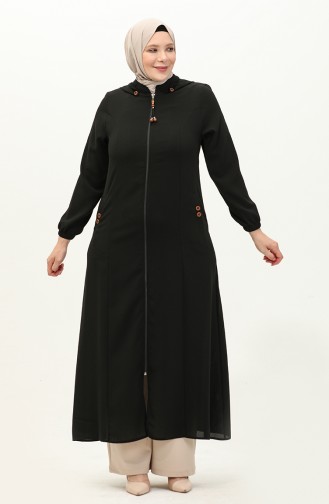 Abaya in Übergröße mit Kapuze 6106-03 Schwarz 6106-03