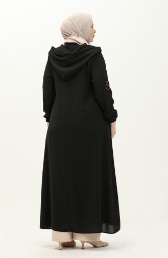 Abaya à Capuche Grande Taille 6106-03 Noir 6106-03