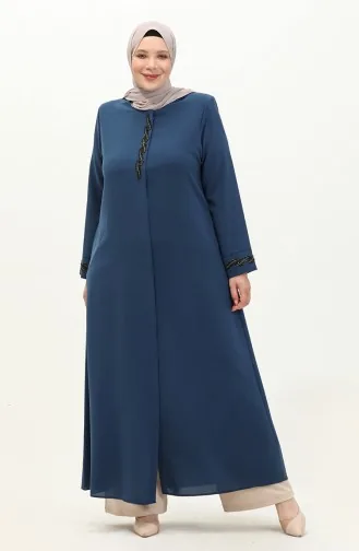 عباءة بتصميم مُزين بالأحجار و بمقاسات كبيرة 6126-01 لون نيلي 6126-01