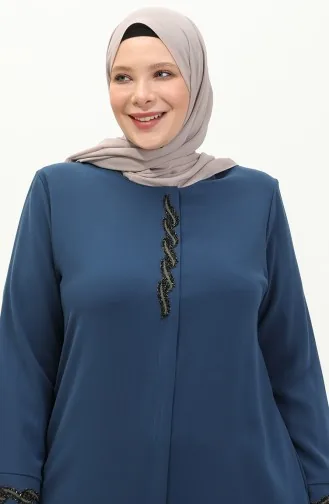 عباءة بتصميم مُزين بالأحجار و بمقاسات كبيرة 6126-01 لون نيلي 6126-01