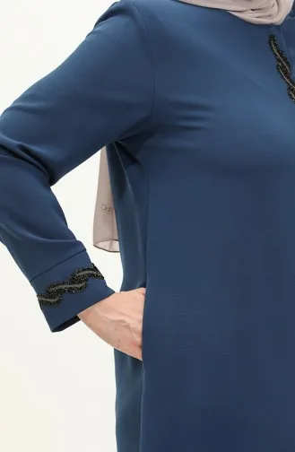 عباءة بتصميم مُزين بالأحجار و بمقاسات كبيرة 6126-01 لون نيلي 6126-01