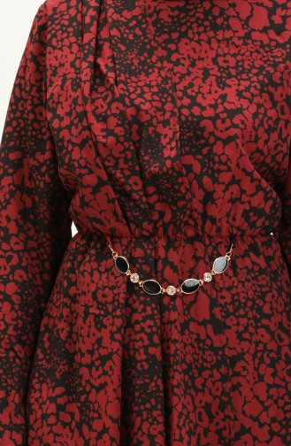 طقم ثنائي منقوش قطن تيري تونيك بنطلون 80153-02 أحمر غامق 80153-02