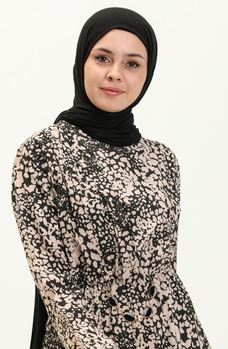 طقم ثنائي منقوش قطن تيري تونيك بنطلون 80153-03 بيج 80153-03