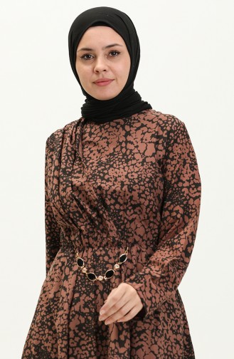 طقم ثنائي منقوش قطن تيري تونيك بنطلون 80153-05 بني جملي 80153-05