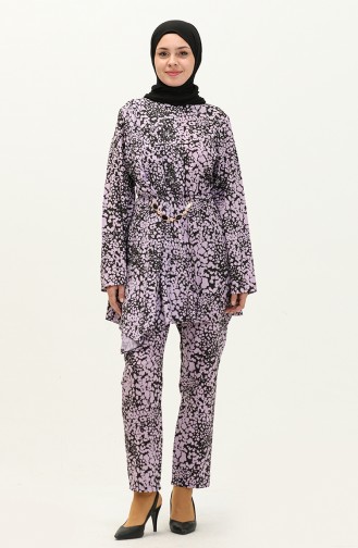 Terry Cotton Patterned Two Piece Suit 80153-06 Lilac 80153-06