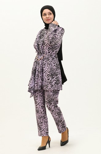 Terry Cotton Patterned Two Piece Suit 80153-06 Lilac 80153-06