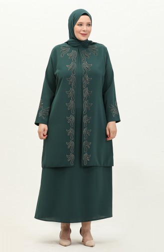Plus Size Stone Printed Dress 6127-01 Emerald Green 6127-01