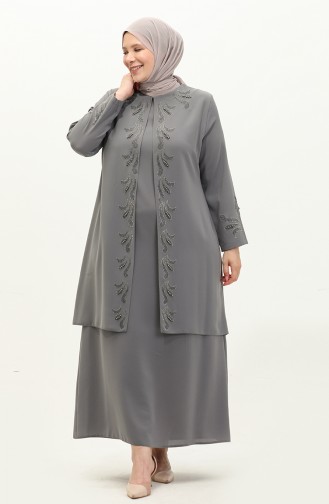 Robe Imprimée Pierre de Grande Taille 6127-02 Gris 6127-02