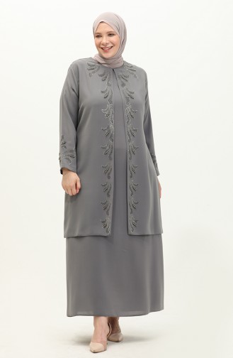 Robe Imprimée Pierre de Grande Taille 6127-02 Gris 6127-02