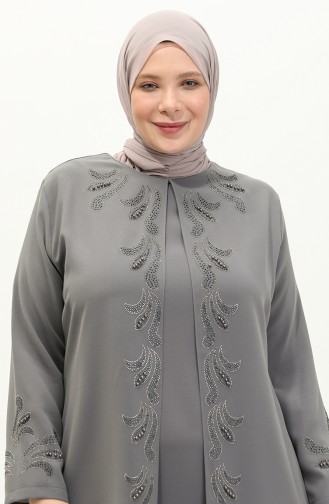 Robe Imprimée Pierre de Grande Taille 6127-02 Gris 6127-02
