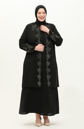 Robe Imprimée Pierre de Grande Taille 6127-03 Noir 6127-03